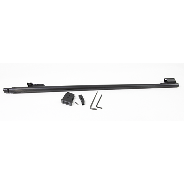 The CZ 457 LUX BARREL SET, 22LR 24IN NITRIDE, features a black rifle barrel on a white background. Accompanying it are two Allen keys, a small rectangular component, and a screw.