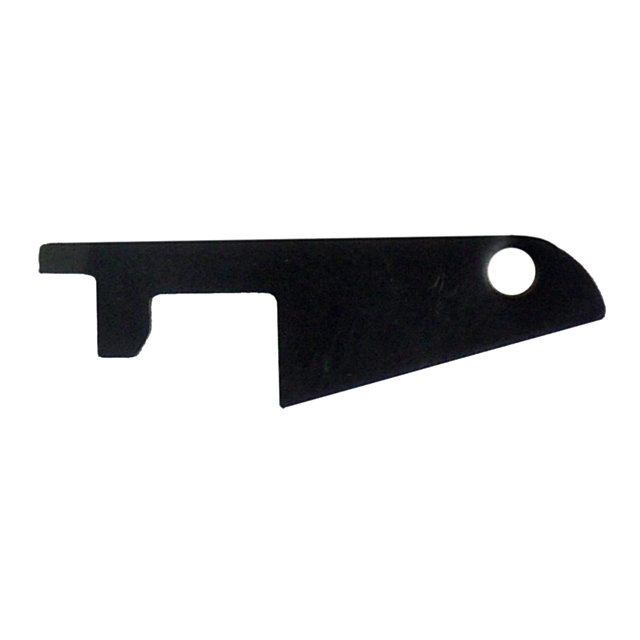 The TRIGGER BAR DISCONNECTOR 83 #5 features a metal design with a flat, elongated shape similar to the sleek design of a bar, and includes a round hole at one end for easy attachment.