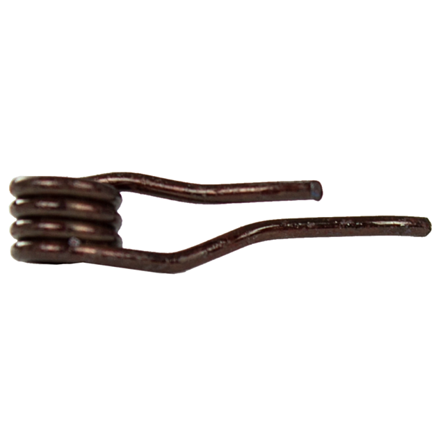 A close-up of a small, rusty CZ Trigger Spring 75 P07 Shadow 2 coil with two protruding ends. Tightly wound, its metal exhibits a brownish hue with slight discoloration. This intricate component, commonly used in Omega models and Shadow 2 designs, is set