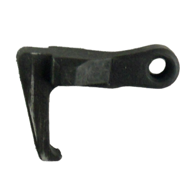 The DISCONNECTOR 75/85 is a black metal component featuring a hooked end on the left and a circular hole, likely used in mechanical assemblies.