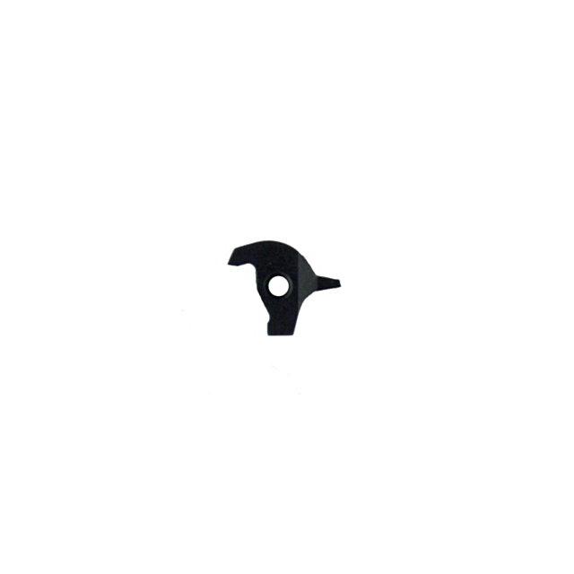 The SEAR NON "B" STYLE 75/85 is a small, black metal component featuring an abstract bird-like shape with a beak on the right side and a circular hole at its center. Set against a plain white background, it adds a distinctive touch to any collection.
