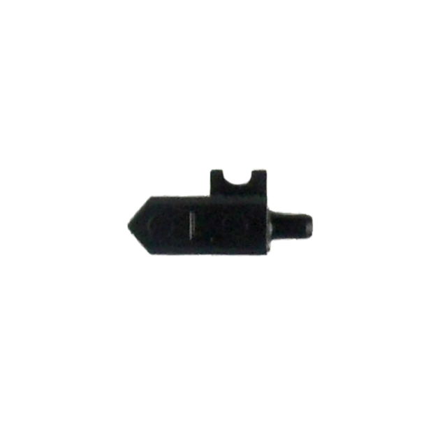 The SAFETY DETENT PLUNGER LEFT 75/85/97 is a black plastic device with a cylindrical base and a pointed tip, including a small hook-like extension on top. It is specifically designed for models 75, 85, and 97. The background is plain white.