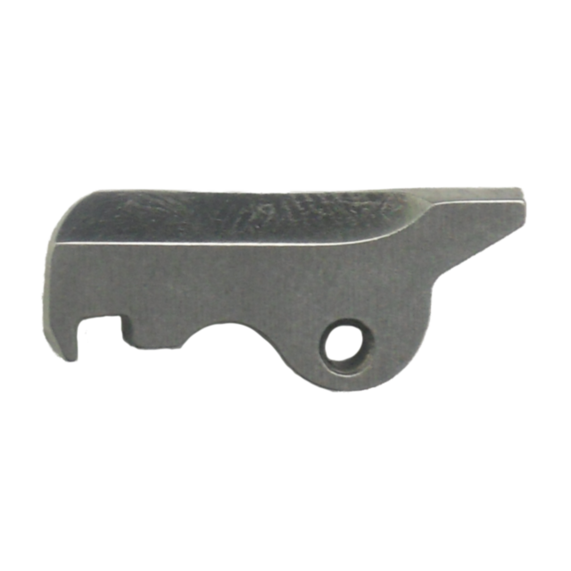 The EXTRACTOR STAINLESS 75 9MM is a compact stainless steel tool featuring a curved edge, a flat surface, and a circular hole at one end, potentially serving as an extractor component for machinery or mechanical devices. The 9mm piece is showcased against