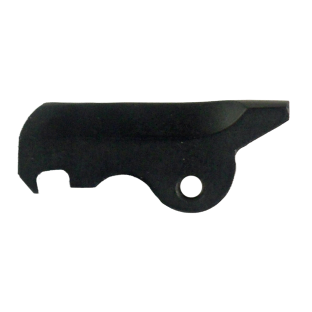 The EXTRACTOR .40 SW is a black metal lever featuring a hole on one end and a curved edge on the other, possibly an extractor or tool part, isolated on a white background.
