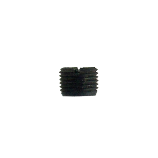 Close-up of the CZ 75 PCR Loaded Chamber Indicator Nut, a small black threaded metal nut featuring a slotted groove on top, isolated on a white background.