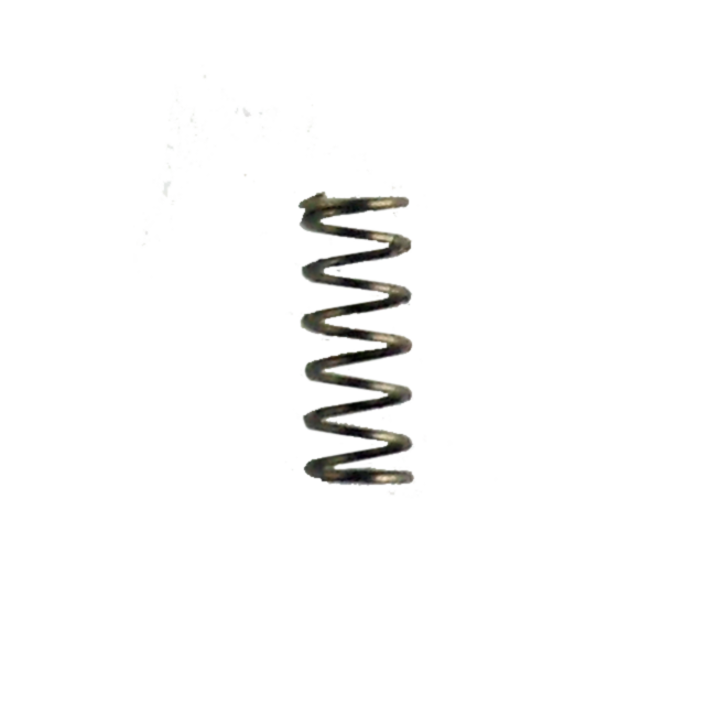 A close-up image of the LOADED CHAMB INDICATOR SPRING 75BD/PCR/97/100 featuring its coiled, helical shape. The spring is set against a solid black background, emphasizing its shiny metallic surface and the intricate winding of its coils, which resemble a