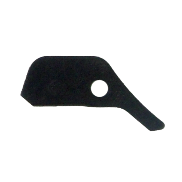 A black DECOCKING CONTROLLER CATCH SP-01 with an irregular shape and a hole near one end, resembling a lever or tab, against a plain white background.