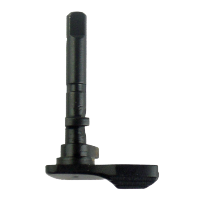 A DECOCKING LEVER L.H. SP-01 in black metal, featuring a long cylindrical stem and a flat, angled base, is positioned vertically against a white background.