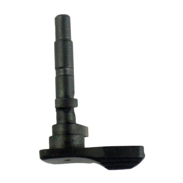 A DECOCKING LEVER CONTROLLER P-O1 in black, featuring a textured handle and a cylindrical rod, stands out starkly against the plain white background.