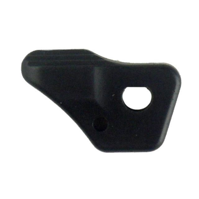 The DECOCKING LEVER R.H. SP-01 is a rectangular-shaped, black plastic component featuring two holes and a textured surface with slight ridges visible from the side.
