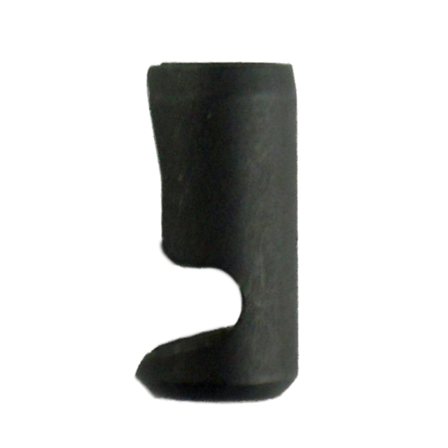 A MAIN SPRING PLUG COMPACT in black with a notched, curved design, appearing to serve as a protective cover or grip for a tool.