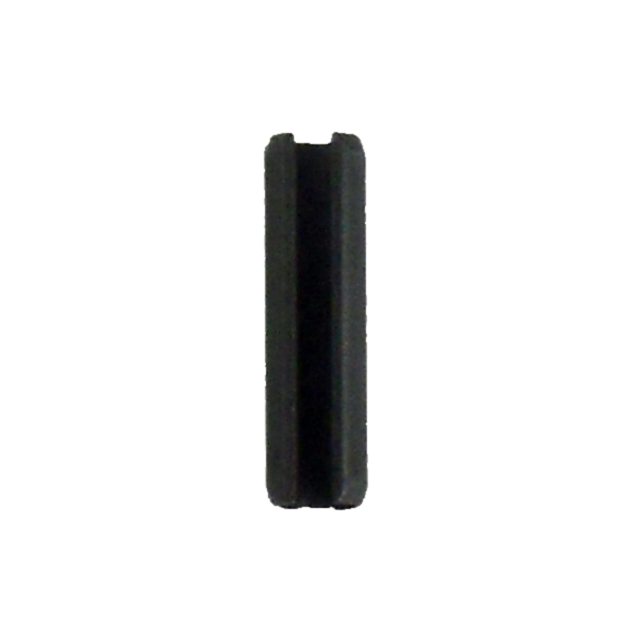 A dark object matching the description of the BARREL PIN KADET stands vertically against a plain background, with a deep groove running down its center that creates symmetry along its vertical axis.