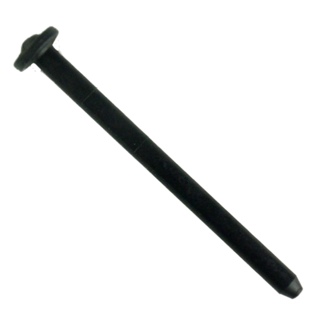 A long, black, cylindrical metal bolt with a flat, circular head and a slightly pointed tip sits against a white background, resembling the precision of the RECOIL SPRING GUIDE KADET.