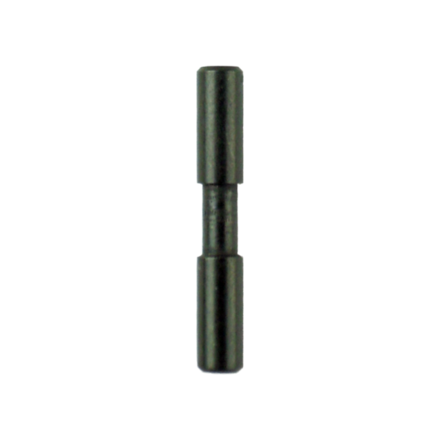 The TRIGGER PIN OMEGA is a cylindrical metal rod with a slightly thicker middle section and symmetrical indentations on both sides. It has a smooth, dark surface, indicating its importance as an essential mechanical or industrial component.