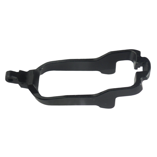 The product description highlights the TRIGGER BAR CZ 97, a black, irregularly shaped plastic bracket featuring a rectangular profile. It resembles the shape of its namesake and includes mounting holes at one end with an indented area along the side, all