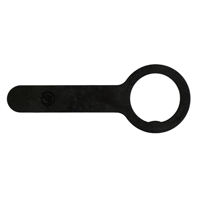 A CZ 97 Barrel Bushing Wrench in black, featuring a circular opening on one end and a flat handle on the other. The tool showcases a simple design with a matte finish.