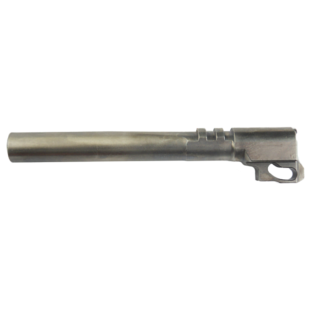 The BARREL TACTICAL SPORT 9MM features a cylindrical design with a rectangular attachment on one end, complete with grooves near the attachment for improved grip. Its worn surface indicates frequent use or age.