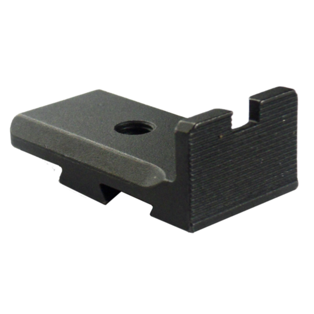 The FIXED REAR SIGHT TACTICAL SPORT is a black metal sight mount adapter, featuring a textured finish and a central screw hole. It is designed for tactical sport use, with a raised, notched section on one end and flat sides to perfectly accommodate a fixe