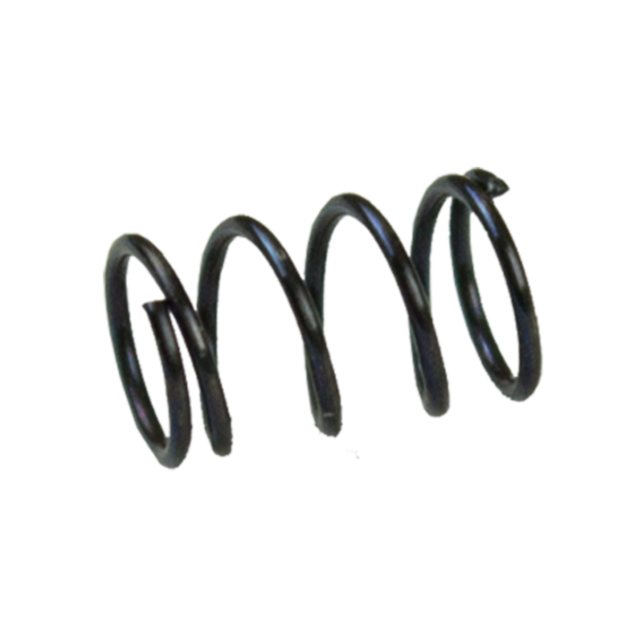 A close-up of the TRIGGER SAFETY SPRING P-10, a black spiral metal spring, isolated on a white background. This cylindrical and tightly coiled spring embodies precision and trigger safety.