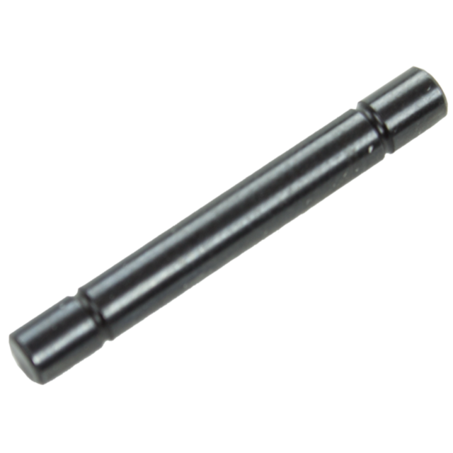 The TRIGGER PIN P-10, a black metal rod with cylindrical ends and a slight taper in the middle, sits on a white background, showcasing its precision-crafted design.