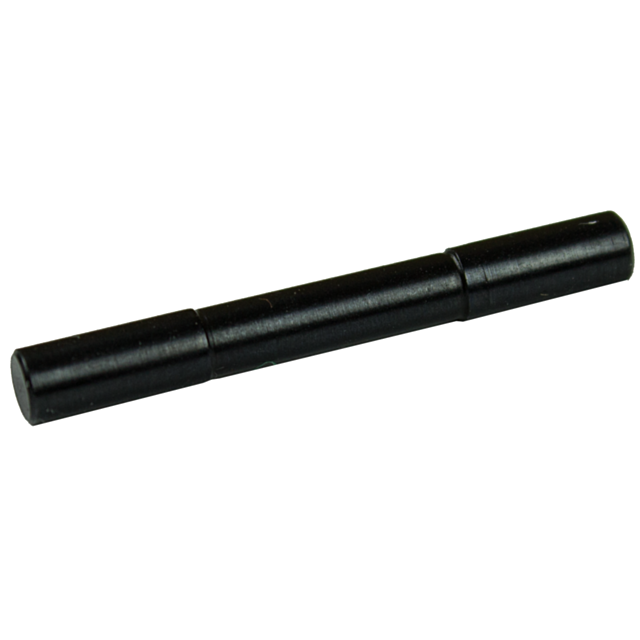 The MAGAZINE CATCH PIN P-10, a long, thin, black cylindrical object with two slightly raised rings around its body, lies horizontally against a white background.