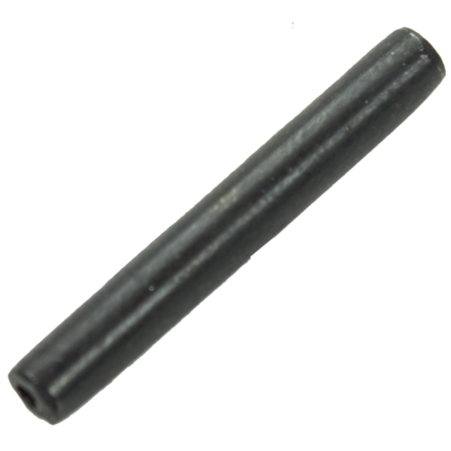 Close-up of a FRONT INSERT COILED PIN P-10, featuring a black, cylindrical, and ridged design, isolated against a white background.