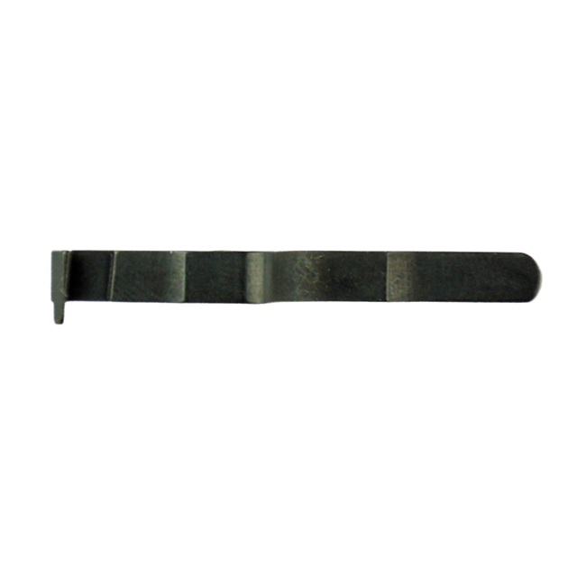 A metal object, resembling the EXTRACTOR P-07/P-09, features a flat, elongated shape with a small perpendicular extension at one end. Its surface is smooth with subtle shading variations, set against a white background.