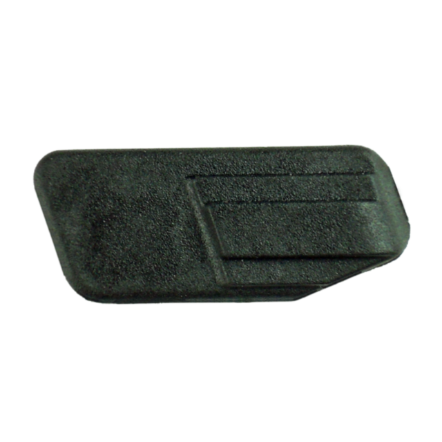 A black, rectangular plastic cover known as the SAFETY RIGHT P-07/P-09 features a textured surface and horizontal grooves. It is likely used as a safety cap or seal compatible with devices such as models P-07 or similar electronic gadgets.