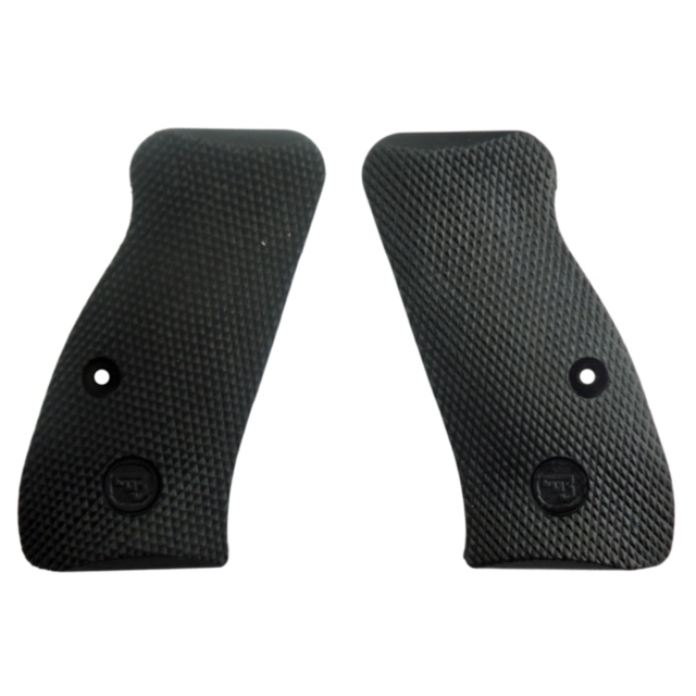 The RUBBER GRIPS COMPACT, featuring a textured black rubber design with circular embossed logos, are displayed side by side on a white background. Each compact grip includes a screw hole for easy attachment.