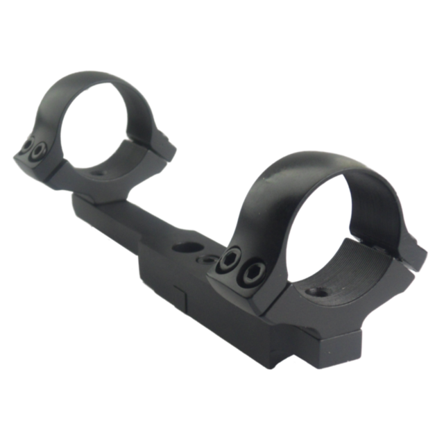 Introducing the sleek 1" SCOPE MOUNT BRNO EFFECT (DRILL/TAP), which boasts dual rings and six screws on a flat base for easy attachment to firearms. Evoking the precision of the BRNO Effect, this mount stands isolated against a white background, ready for