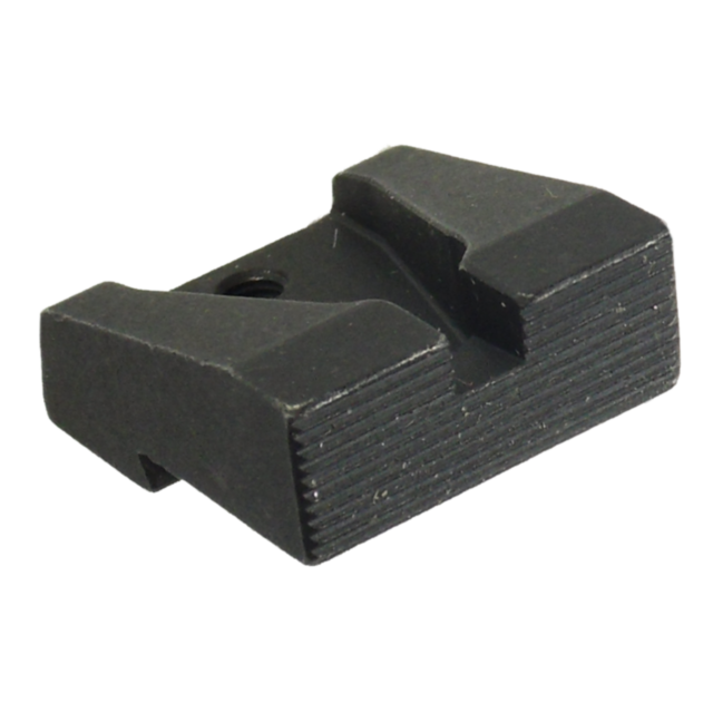 The TACTICAL REAR SIGHT BLACK is a textured, rectangular metal sight commonly used on firearms to enhance precise aiming. It comes with a central slot and includes two angular protrusions on each side for optimal alignment against plain white backgrounds.