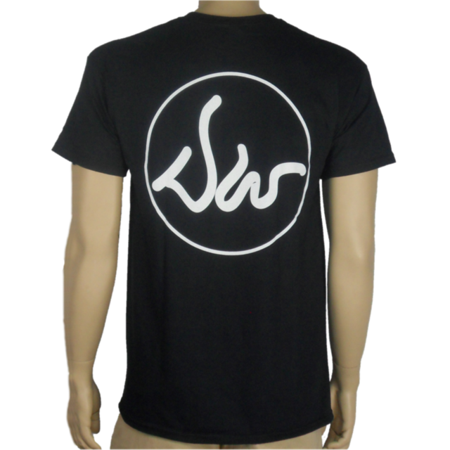 A mannequin displays a stylish DAN WESSON SS T-shirt in medium, featuring a prominent white circular design and abstract lines on the back that echo the eye-catching DW logo.