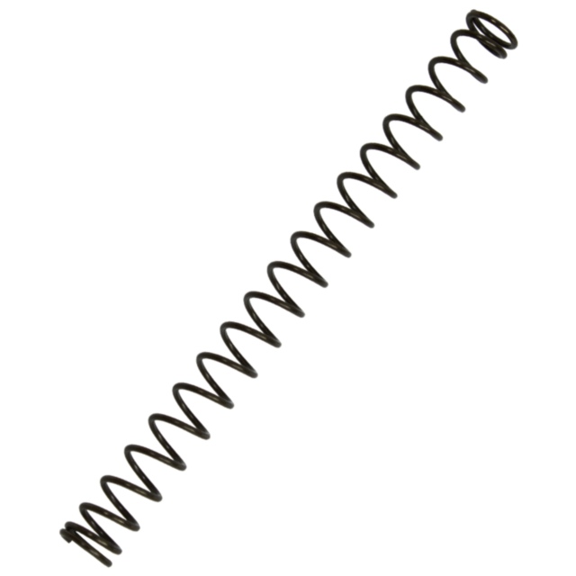 Against a plain white background, the 18LB RECOIL SPRING 75/85 COMPACT is diagonally positioned, showcasing its tightly wound, evenly spaced metallic coils that suggest it is crafted from durable steel.