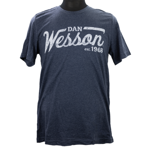 A DW Vintage UNISEX SS T-SHIRT in navy with "Dan Wesson est. 1968" printed in a vintage-style white font.