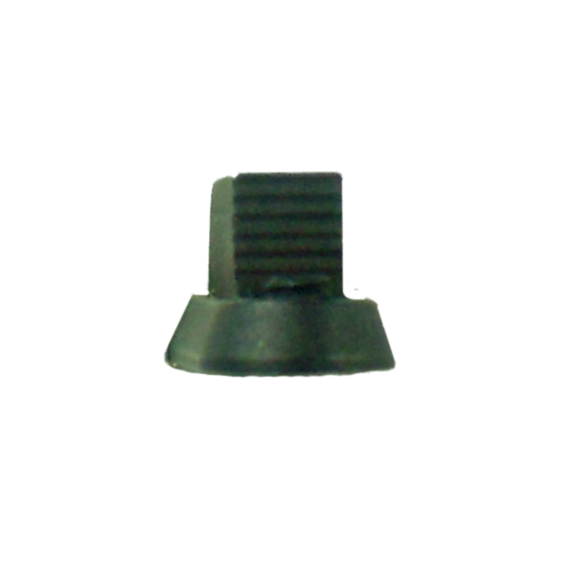 A close-up image of a dark-colored plastic control knob, featuring the precise design akin to the TARGET FRONT SIGHT P-07/P-09 5.75mm STEEL, with a ridged surface and slightly tapered base, typically used for adjusting settings on electronic devices.