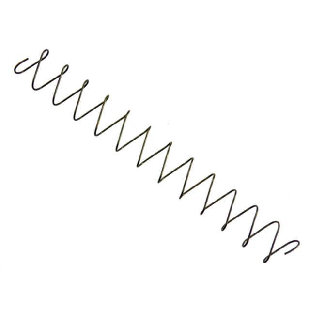 A fullsize CZ-USA MAGAZINE SPRING +10% is diagonally positioned against a dark background, with hooks at both ends accentuating its series of even, spiral loops.