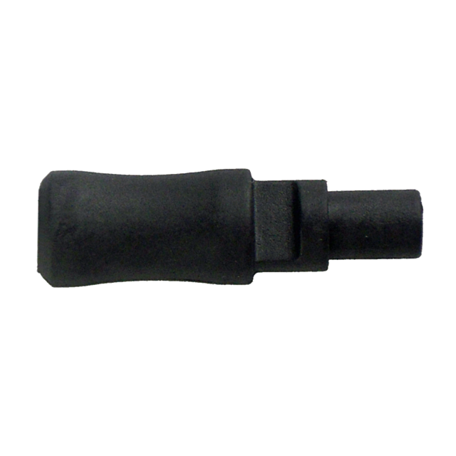 The CHARGING HANDLE 512 PLASTIC is a black plastic nozzle attachment featuring a tapered end and slightly narrower tip, ideal for directing airflow or liquid. Its matte finish indicates it is durable and flexible, making it suitable for tasks such as clea