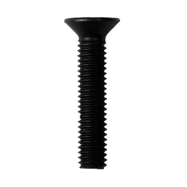 A close-up of the FRONT ACTION SCREW 557, a black metal action screw with a flat, conical head and threaded shaft, isolated on a white background.