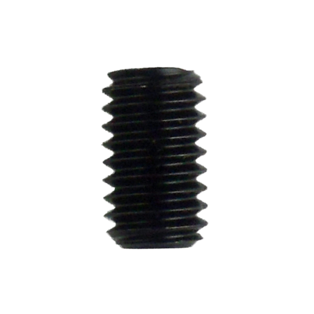 A close-up view of a black, cylindrical screw with a threaded surface, standing vertically against a white background, evokes the precision and craftsmanship of the CZ 455 Barrel Set Screw #48.