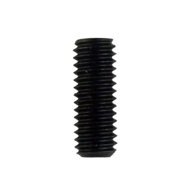 Close-up of the CZ 512 BARREL SET SCREW, a black metal set screw with visible threads. Photographed against a plain white background, this cylindrical screw lacks a head.