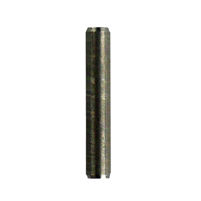 Close-up of the MAGAZINE CATCH PIN 512, a metallic cylindrical pin with a smooth surface, positioned vertically against a white background. The pin is crafted from steel or a comparable metal, showcasing subtle reflections shimmering on its surface.