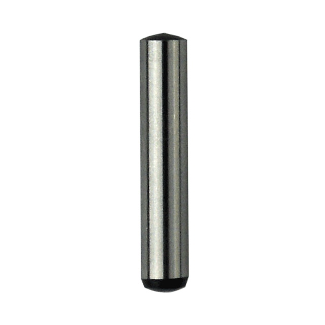 The 512 TRIGGER PIN, a sleek cylindrical metal component, stands vertically against a plain white background. Its precision-engineered design, smooth surfaces, and rounded ends reflect light beautifully, showcasing its polished finish.