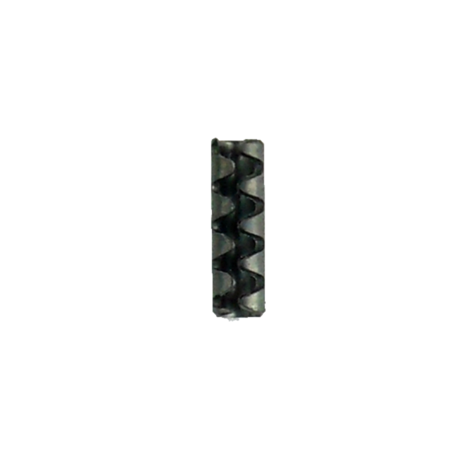 A cylindrical, metallic coil spring with a zigzag pattern, isolated on a white background, resembles the intricate components of the INNER FRAME PIN FRONT P-07/P-09.