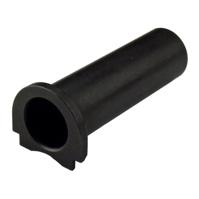 The item is a cylindrical black object featuring a hollow interior and a rounded, flat edge at the opening. It is identified as the CZECHMATE RECOIL SPRING HOUSING, likely made from plastic or rubber, designed to function as a protective cover or housing