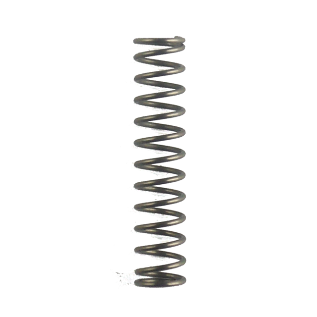 A vertical, close-up image of a glossy FIRING PIN SPRING RAMI. The spring is tightly wound and has a smooth surface, brilliantly reflecting light on the plain white background.