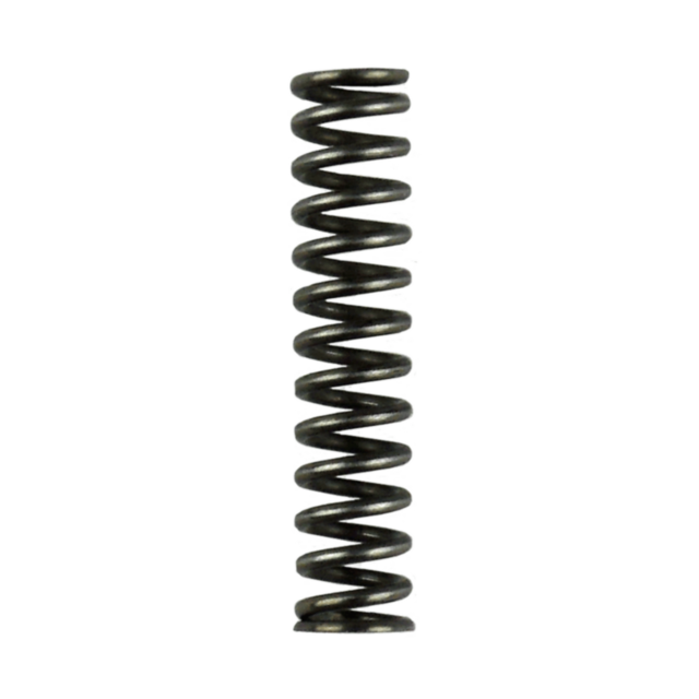A close-up of the TRIGGER PULL SPRING 455 standing vertically against a white background. The spring is tightly wound with evenly spaced coils, and it has a shiny, metallic appearance.