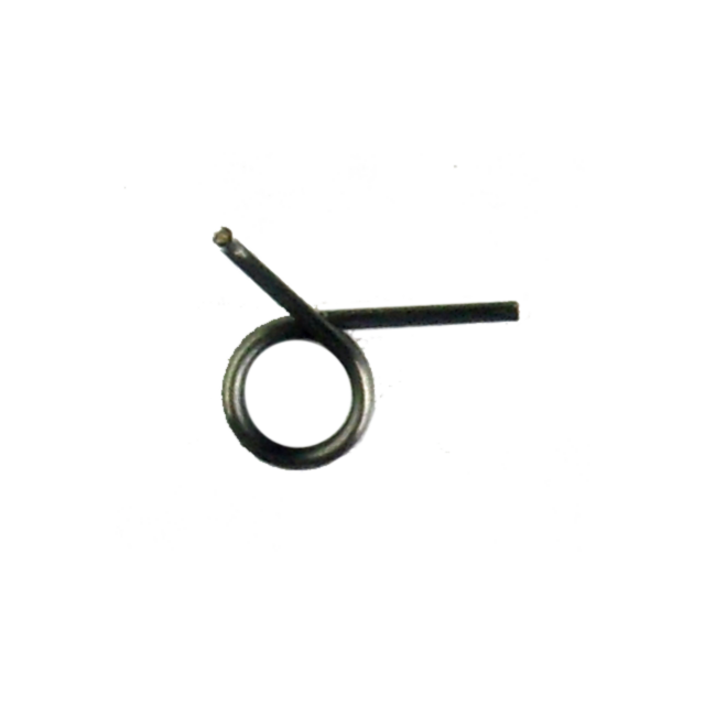 A DECOCKING LEVER SPRING features a tightly coiled metallic spiral with two straight arms extending outwards at an angle, photographed against a plain background.