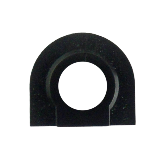 The RECOIL BUFFER TAC SPORT is a black, semicircular plastic piece with a flat base and a circular hole in the center. It resembles a cable clip or holder, making it an ideal compact solution for enthusiasts and serving as an effective recoil buffer in va