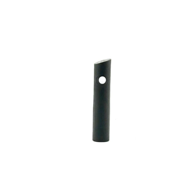 A sleek, black MAIN SPRING PLUG P-09 FLAT NO LOOP stands vertically on a plain white background, featuring a small circular hole near the top.