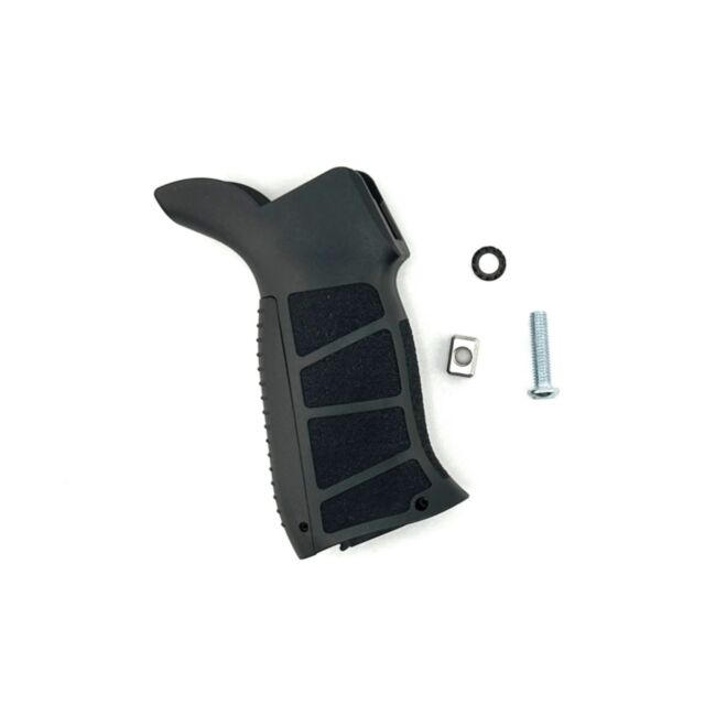 The CZ 600 Trail pistol grip assembly, in black with a textured surface, is shown with a washer, hex nut, and screw on a white background.